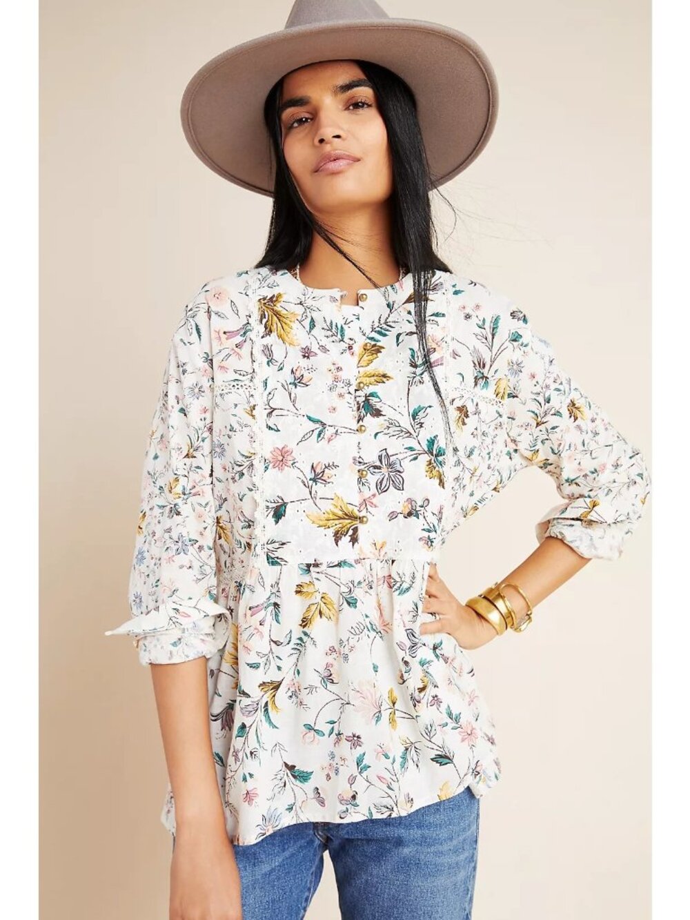 Anthropologie Womens Floral Ginevra Lace Babydoll Top XS Peasant Cottage Boho